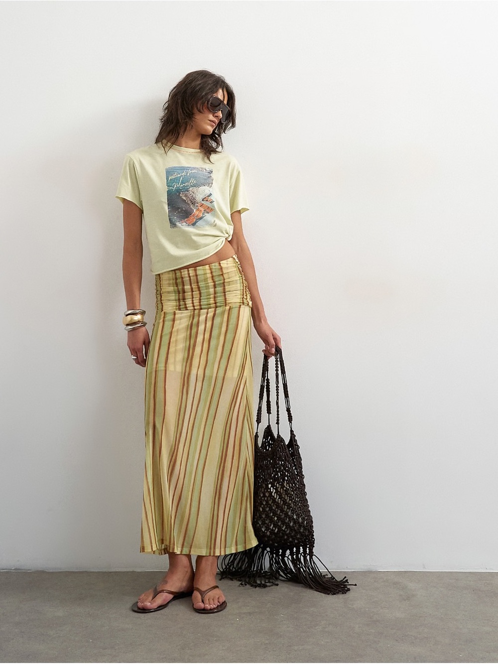 ASOS Yellow Striped Maxi Skirt